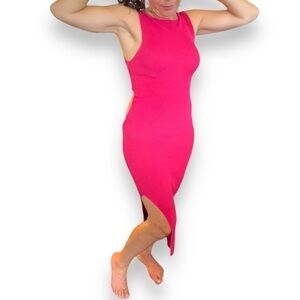 Miss Eleven midriff cut out sweater dress, midi bodycon, stretchy, Large,NWT